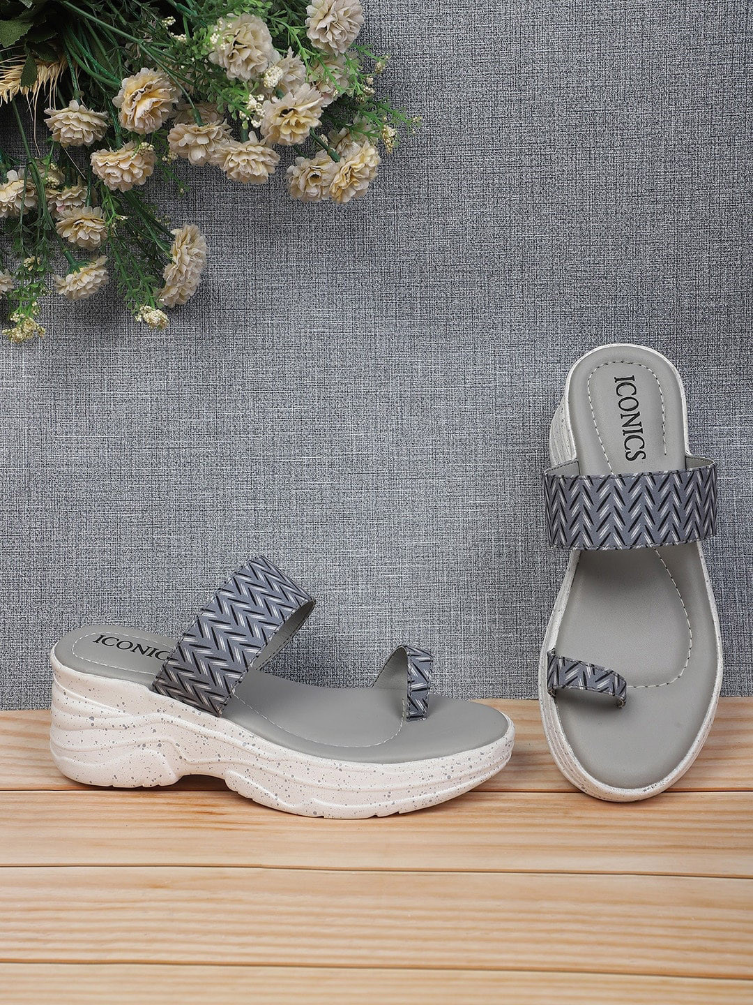 

ICONICS Open Toe Wedges, Grey
