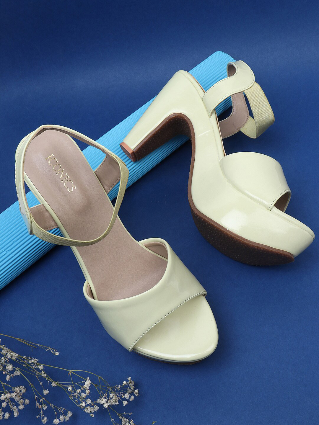 

ICONICS Open Toe Block Heels, Yellow