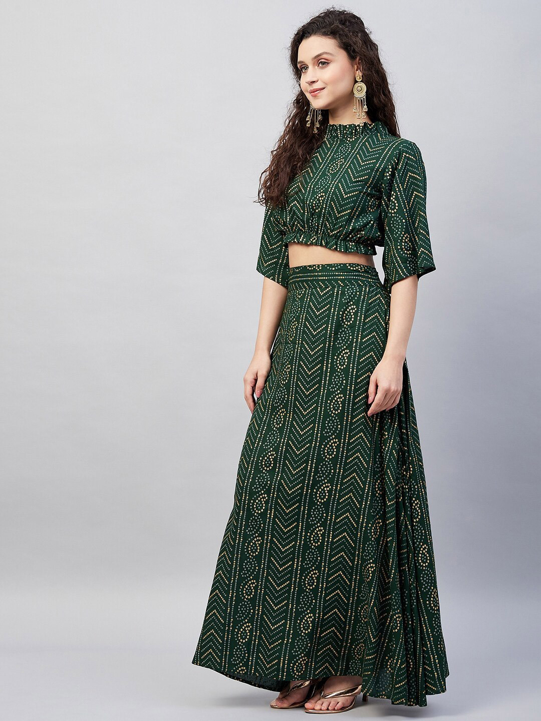 

InWeave Women Printed Top With Skirt, Green