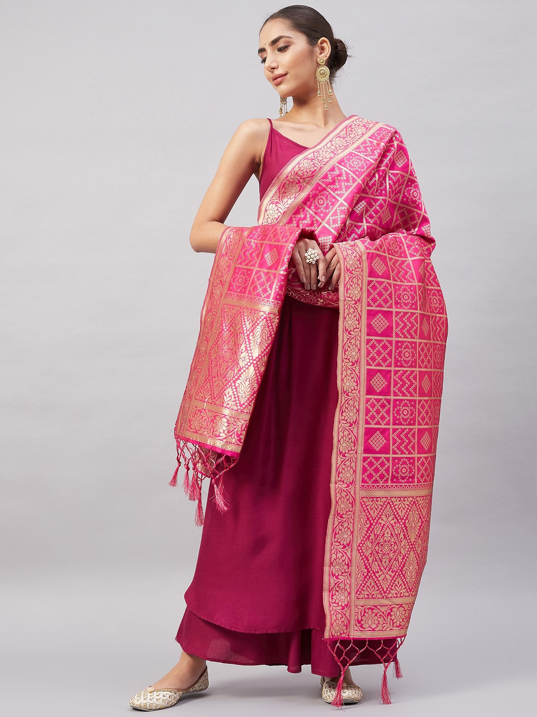 

InWeave Women Shoulder Straps Kurta with Palazzos & Dupatta, Pink