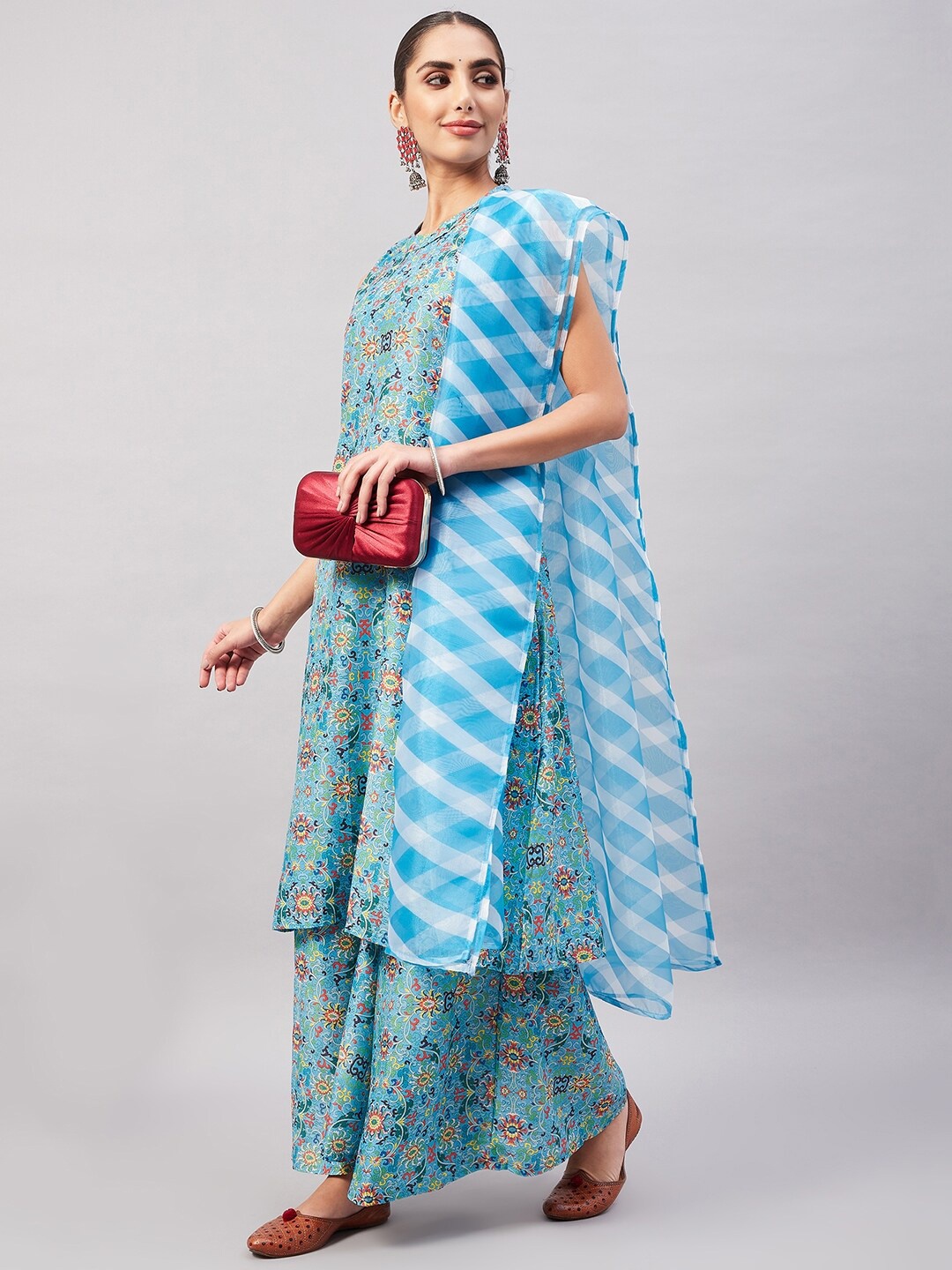 

InWeave Women Floral Printed A-Line Kurta with Palazzos & Dupatta, Blue