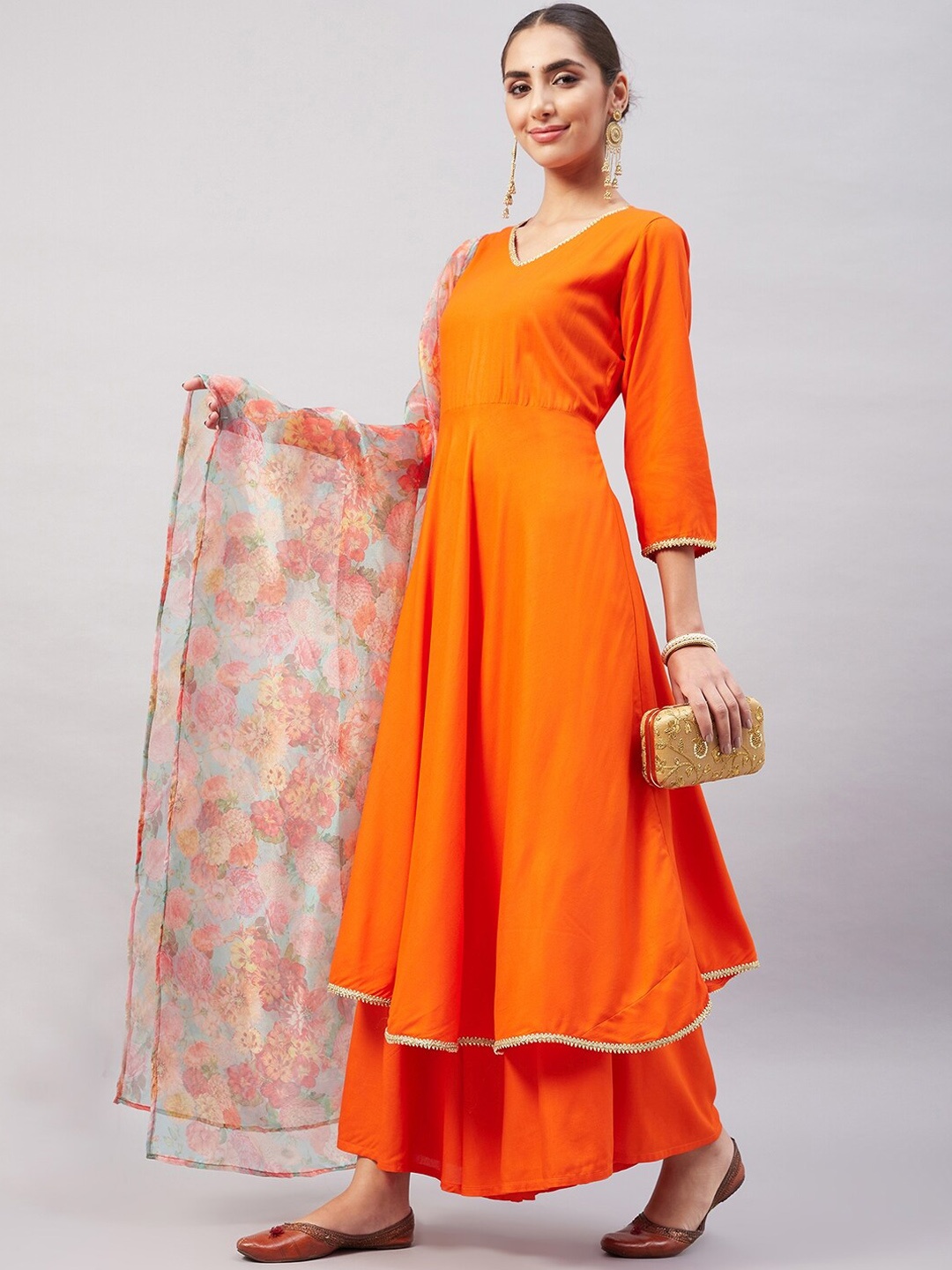 

InWeave Women Gotta Patti Kurta With Palazzos & Dupatta, Orange