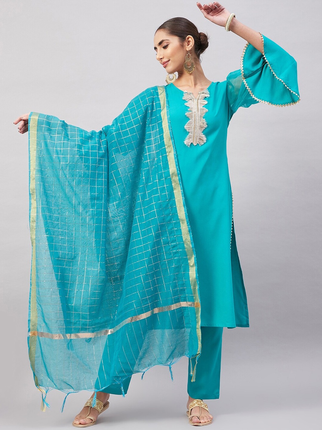 

InWeave Women Gotta Patti Kurta with Trousers & Dupatta, Blue