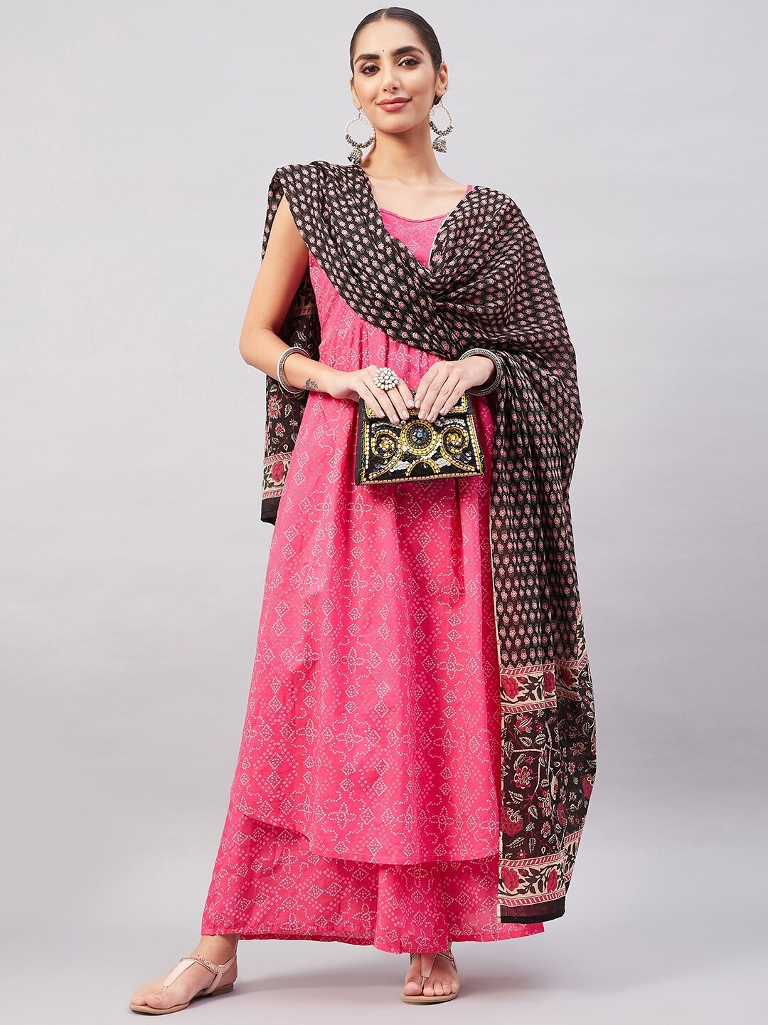 

InWeave Bandhani Printed Kurta with Palazzos, Pink