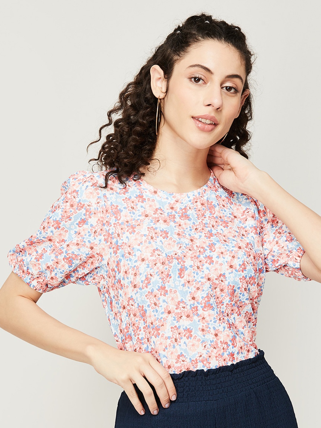 

Fame Forever by Lifestyle Floral Printed Puff Sleeves Top, White