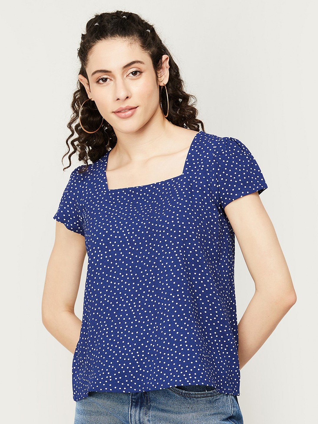 

Fame Forever by Lifestyle Polka Dots Print Top, Navy blue
