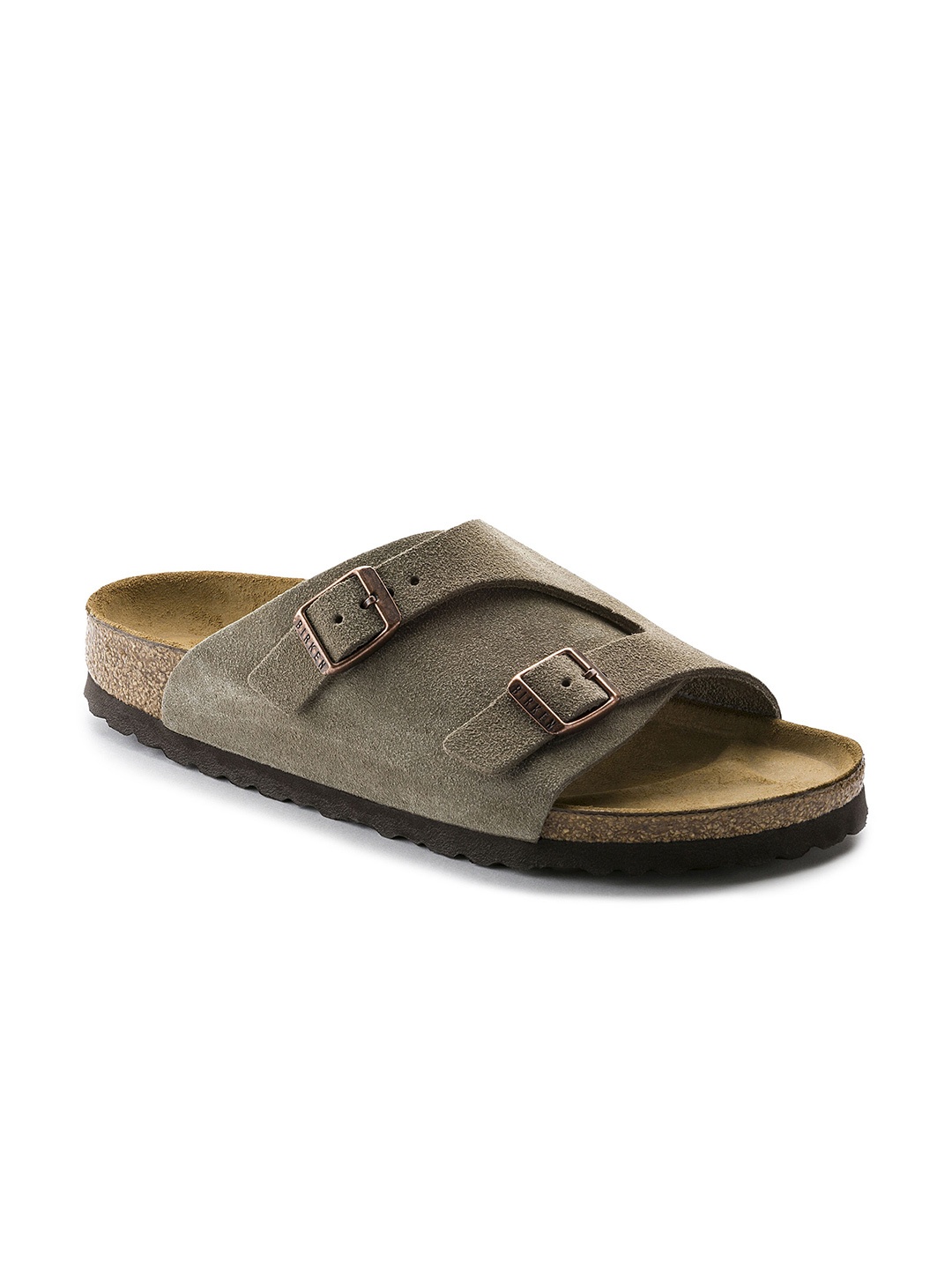 

Birkenstock Za1/4Rich Taupe Regular Width Suede Leather Two-Strap Sandals, Green