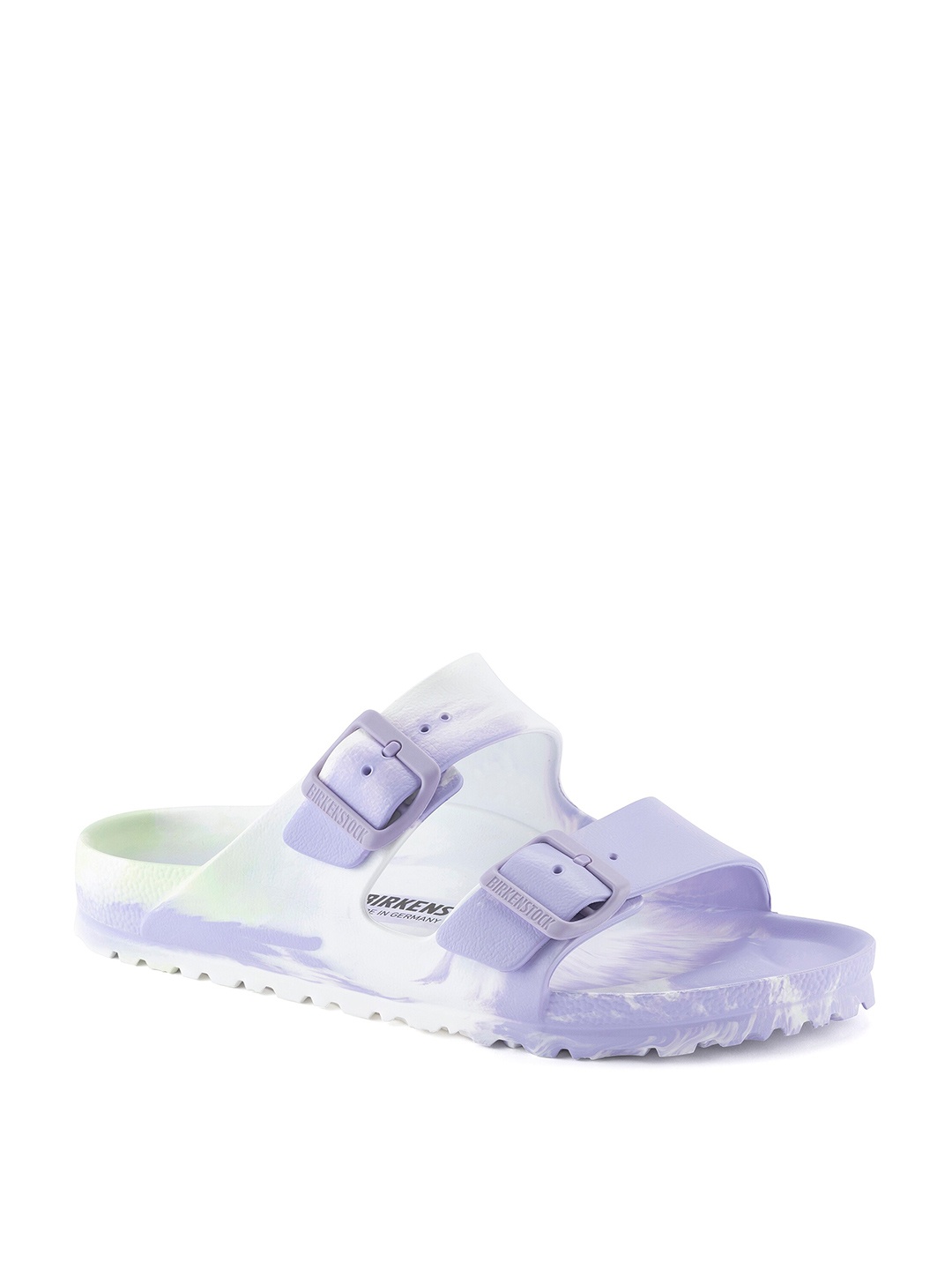 

Birkenstock Arizona Essentials Printed Narrow Width Two-Strap Sliders, White