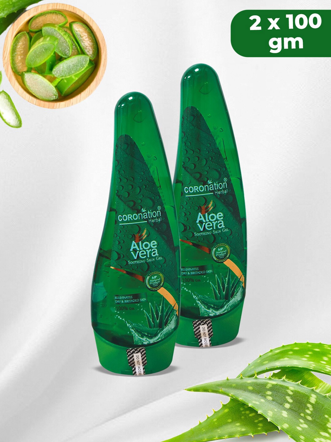 

COROnation Herbal Set of 2 Aloe Vera Soothing Skin Gel with Glycerin - 100 g each, Green