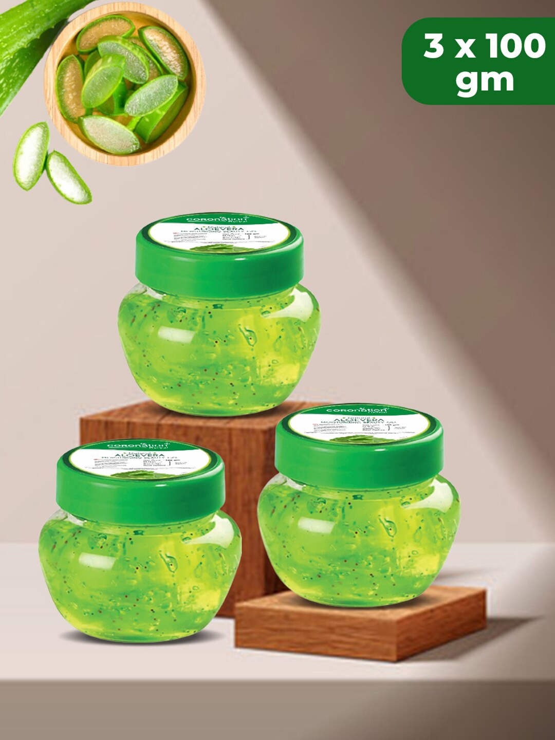 

COROnation Herbal Set of 3 Aloevera Moisturising Beauty Gel with Glycerine - 100 g Each, Green