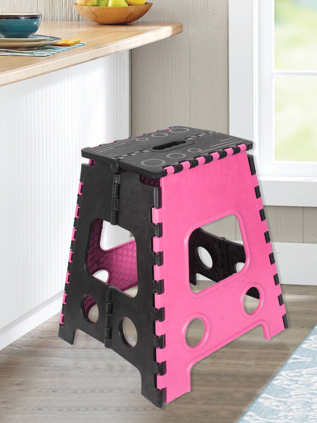 

prettykrafts Pink & Black 3 Pcs Textured Folding Step Stools