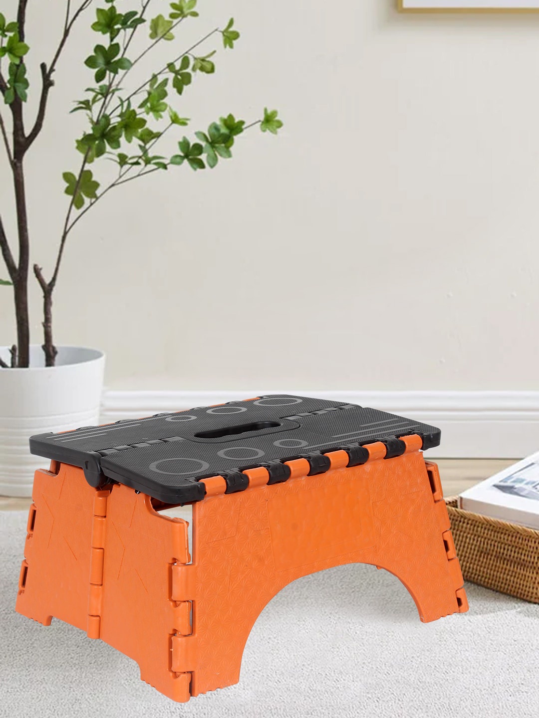 

prettykrafts Orange & Black 3 Pcs Textured Folding Step Stools