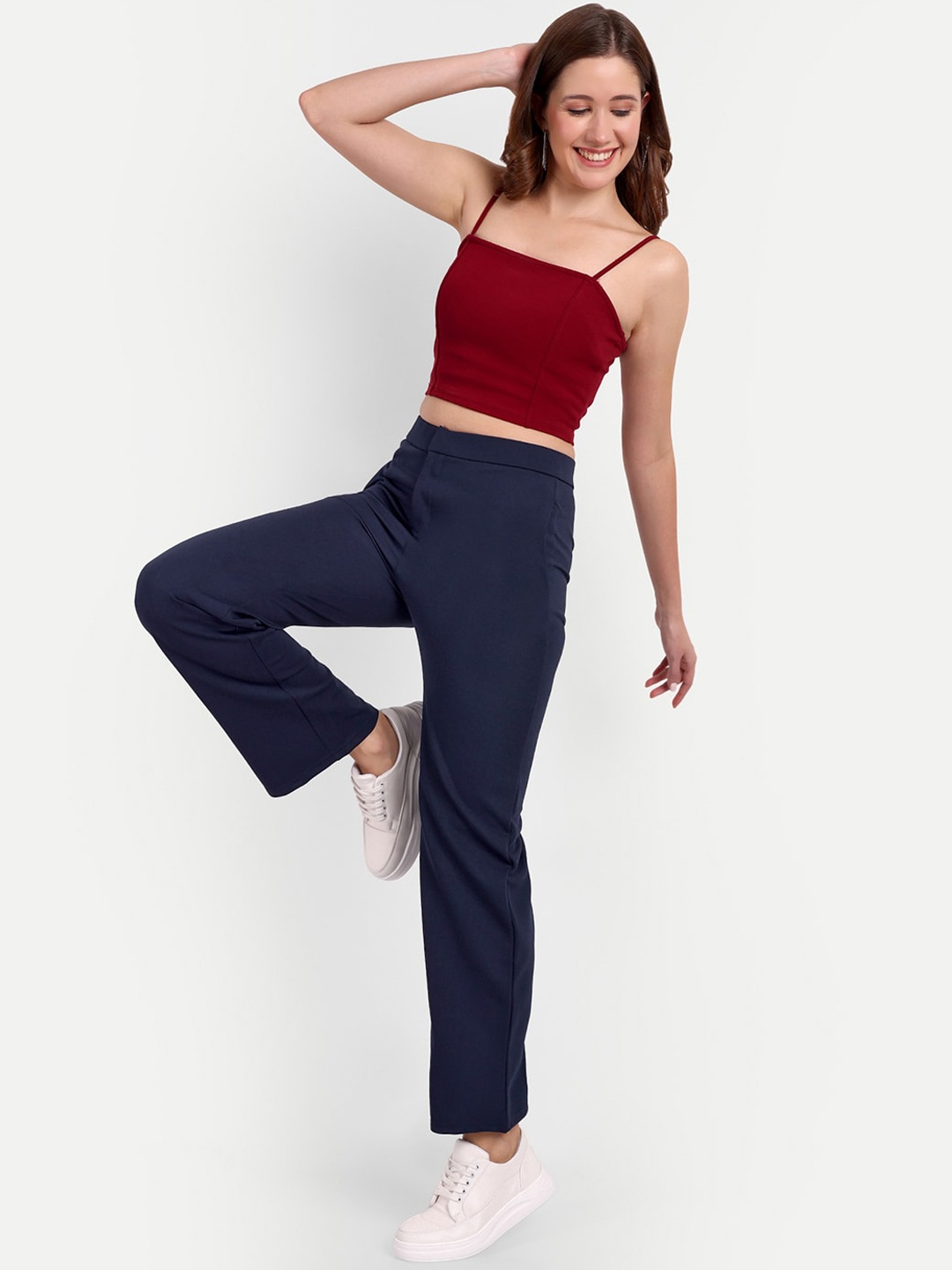 

Next One Women Relaxed Straight Leg Straight Fit High-Rise Easy Wash Trousers, Navy blue