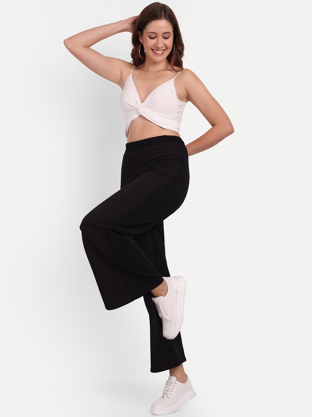 

Next One Women Smart High-Rise Easy Wash Parallel Trousers, Black