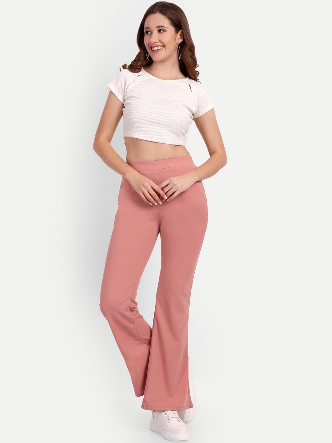 

Next One Women Relaxed Flared High-Rise Non Iron Trousers, Pink