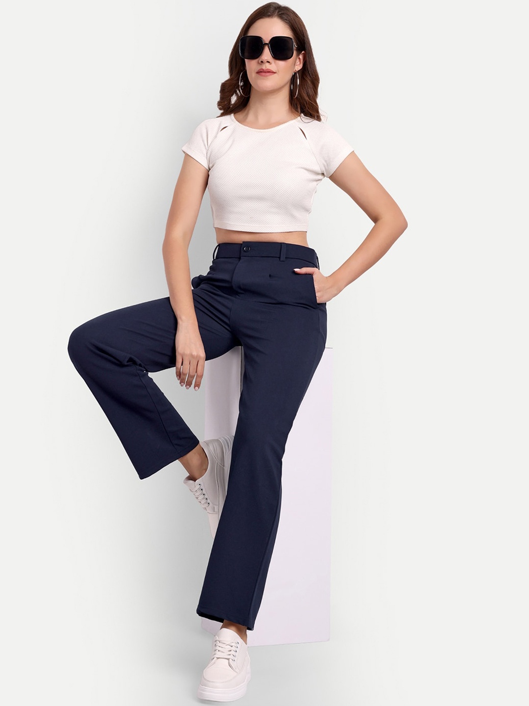 

Next One Women Tailored High-Rise Easy Wash Trousers, Navy blue
