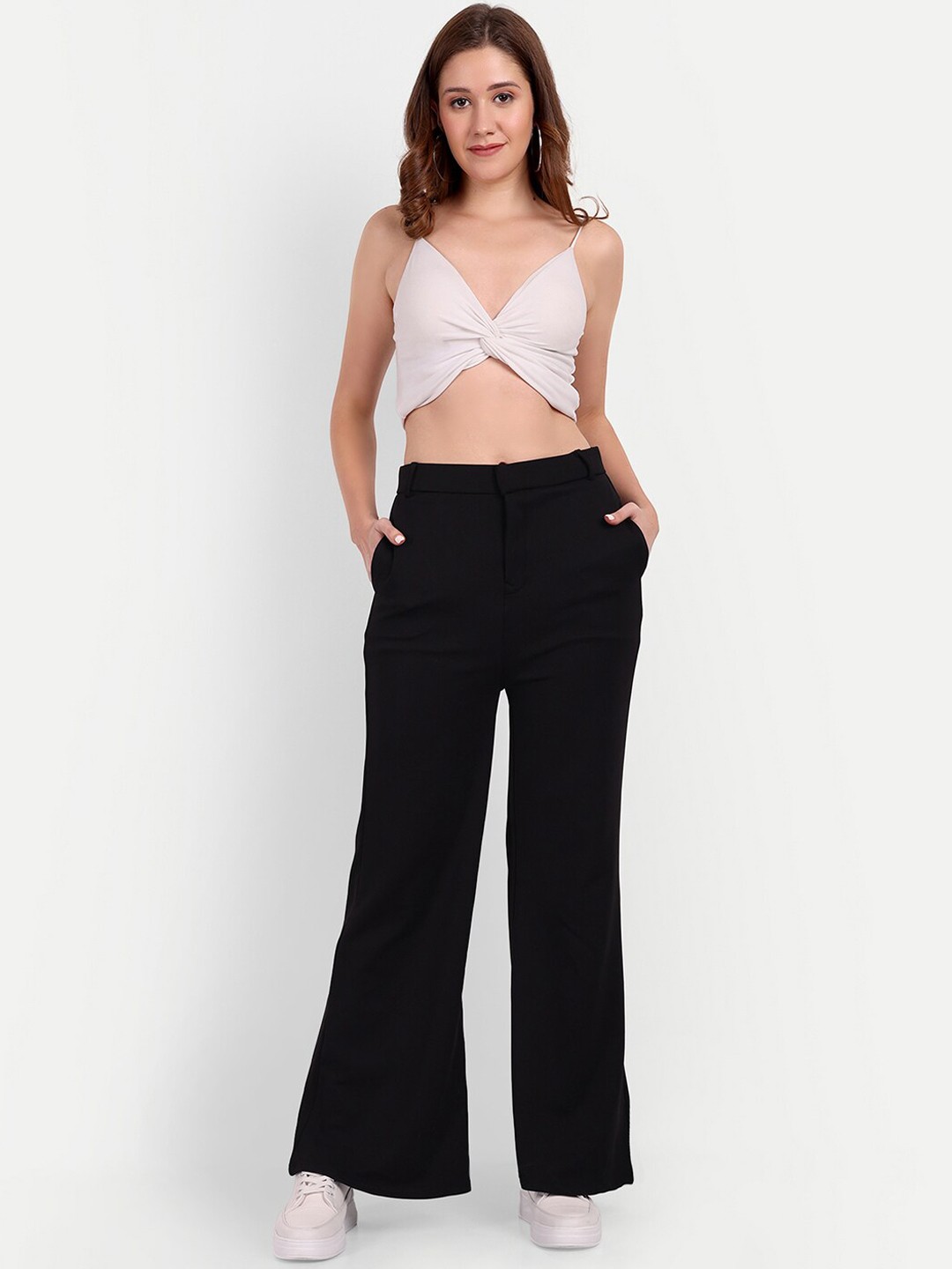 

Next One Women Smart Flared High-Rise Easy Wash Trousers, Black