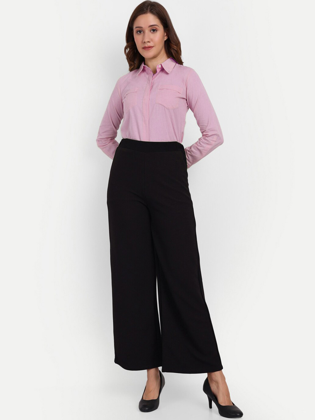 

Next One Women Smart Loose Fit High-Rise Easy Wash Trousers, Black