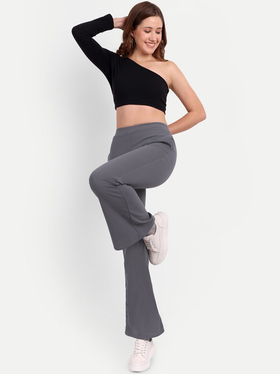 

Next One Women Flared High-Rise Bootcut Trousers, Grey