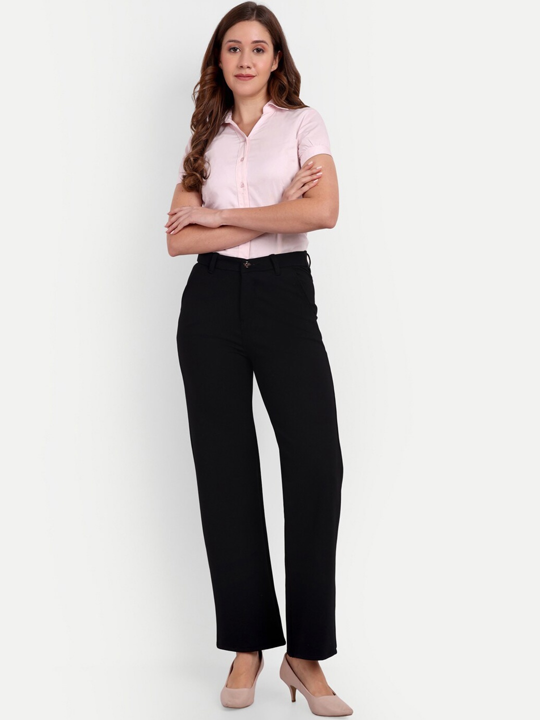 

Next One Women Smart Loose Fit High-Rise Easy Wash Trousers, Black