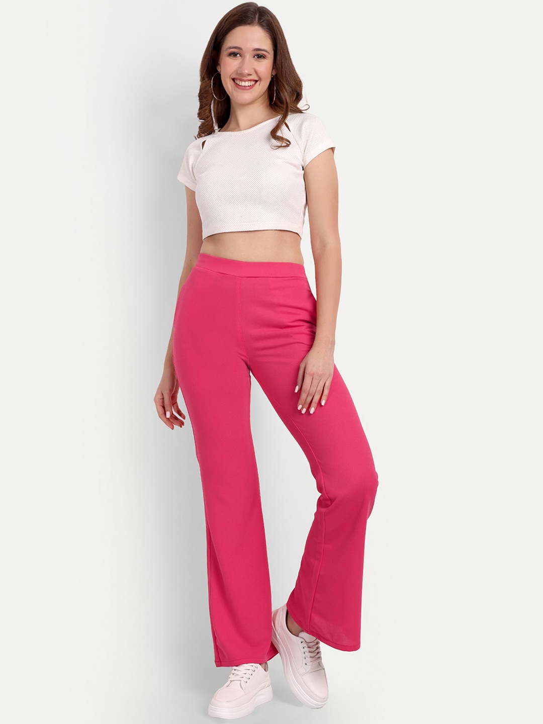 

Next One Women Relaxed Flared High-Rise Non Iron Trousers, Rose