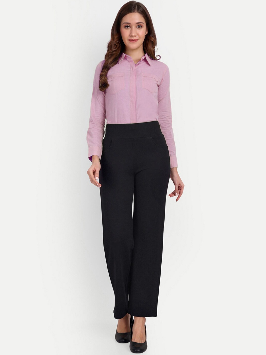 

Next One Women Relaxed Straight Leg High-Rise Easy Wash Trousers, Black