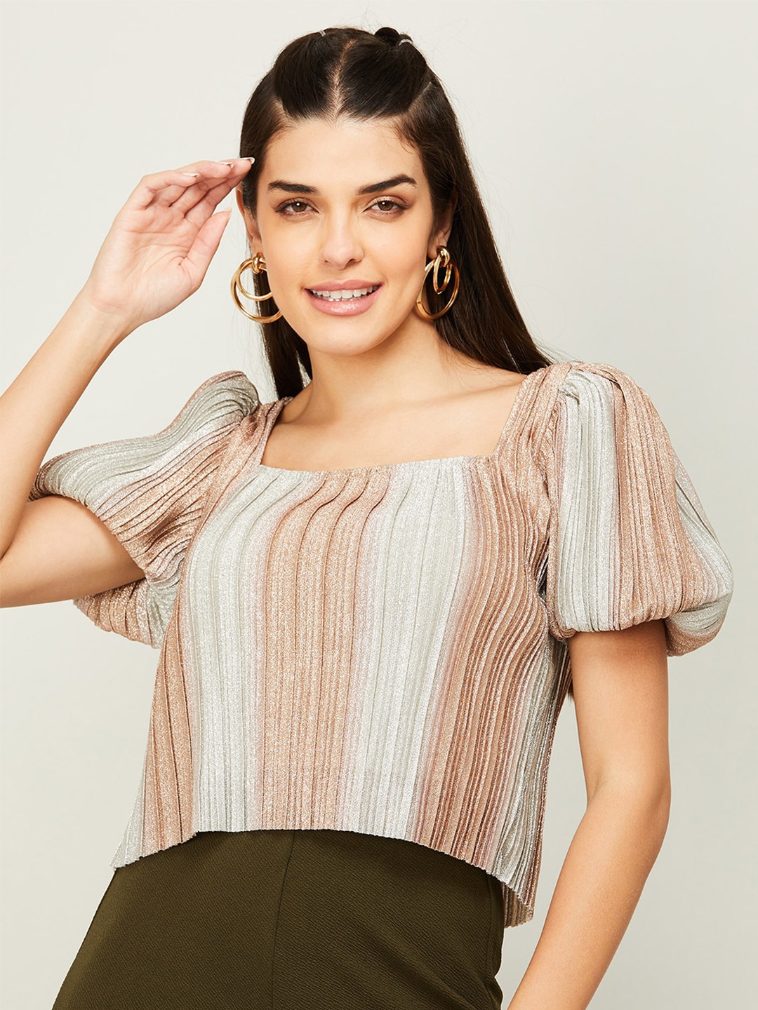 

Ginger by Lifestyle Striped Square Neck Top, Silver