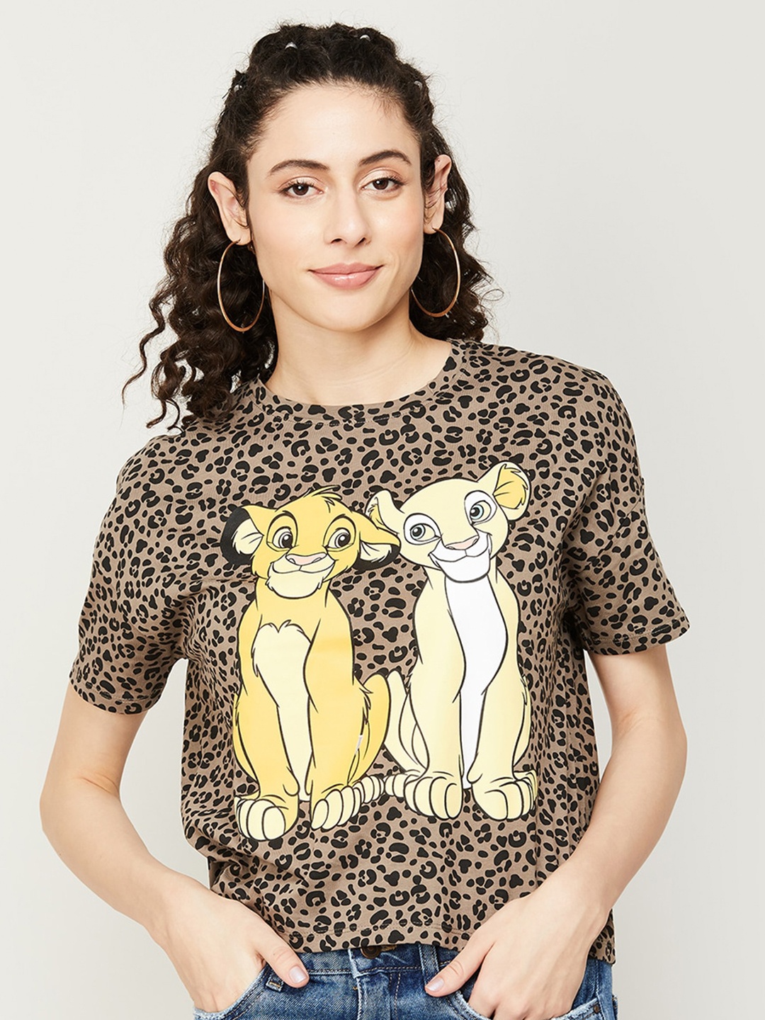 

Ginger by Lifestyle Women Lion King Printed Cotton T-shirt, Grey