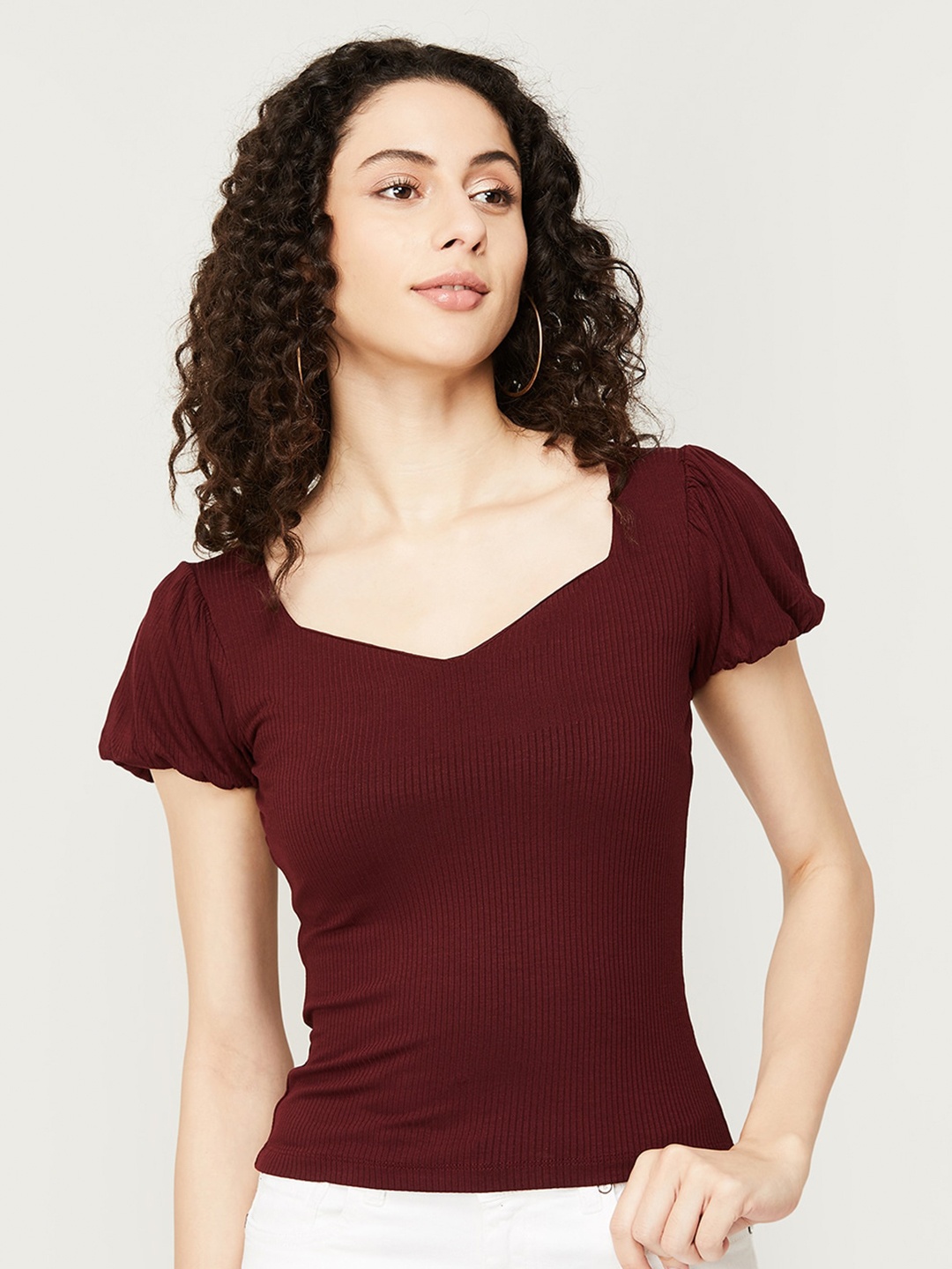 

Ginger by Lifestyle Striped Sweetheart Neck Top, Maroon