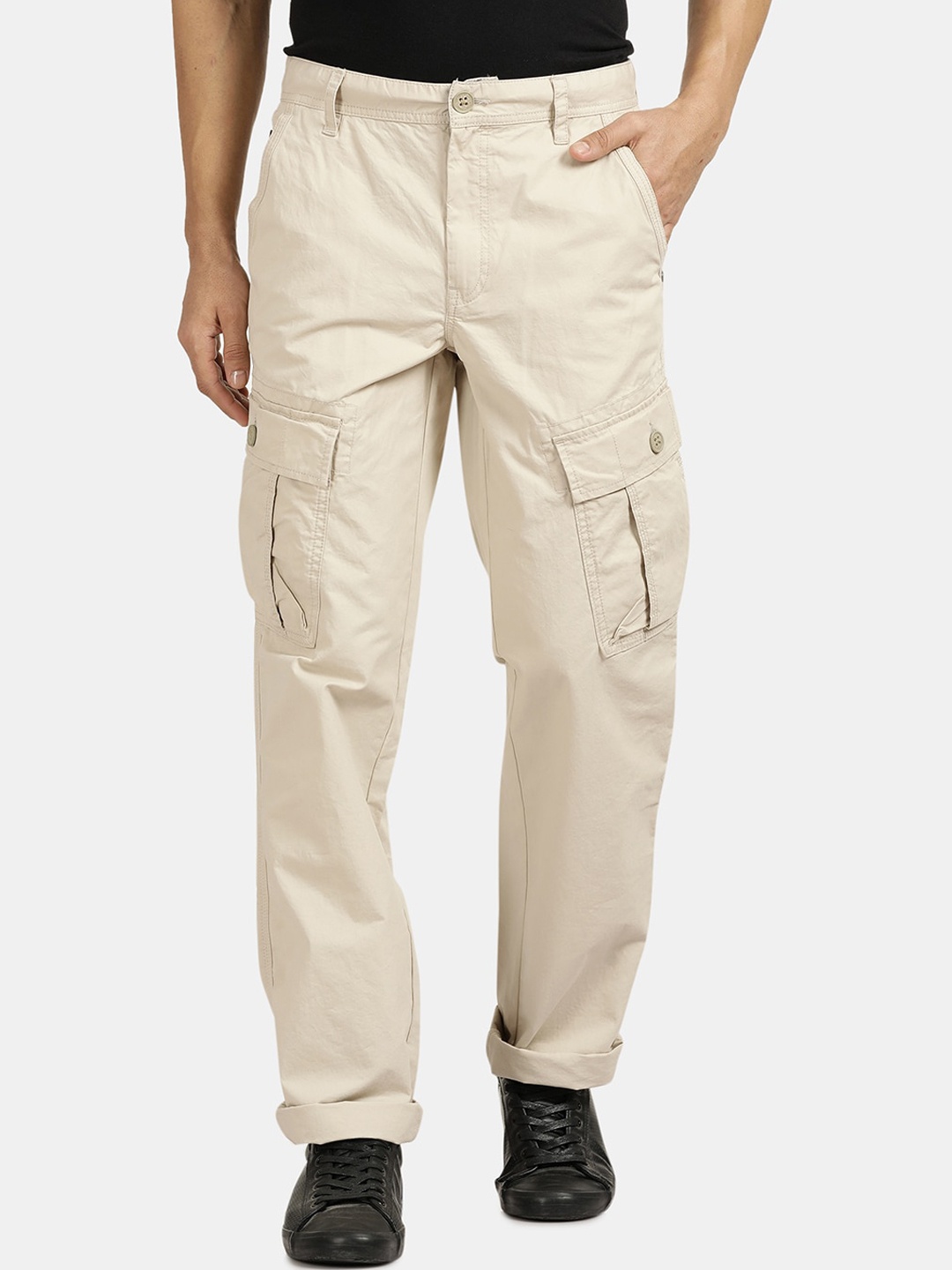 

t-base Men Cotton Cargos Trousers, White