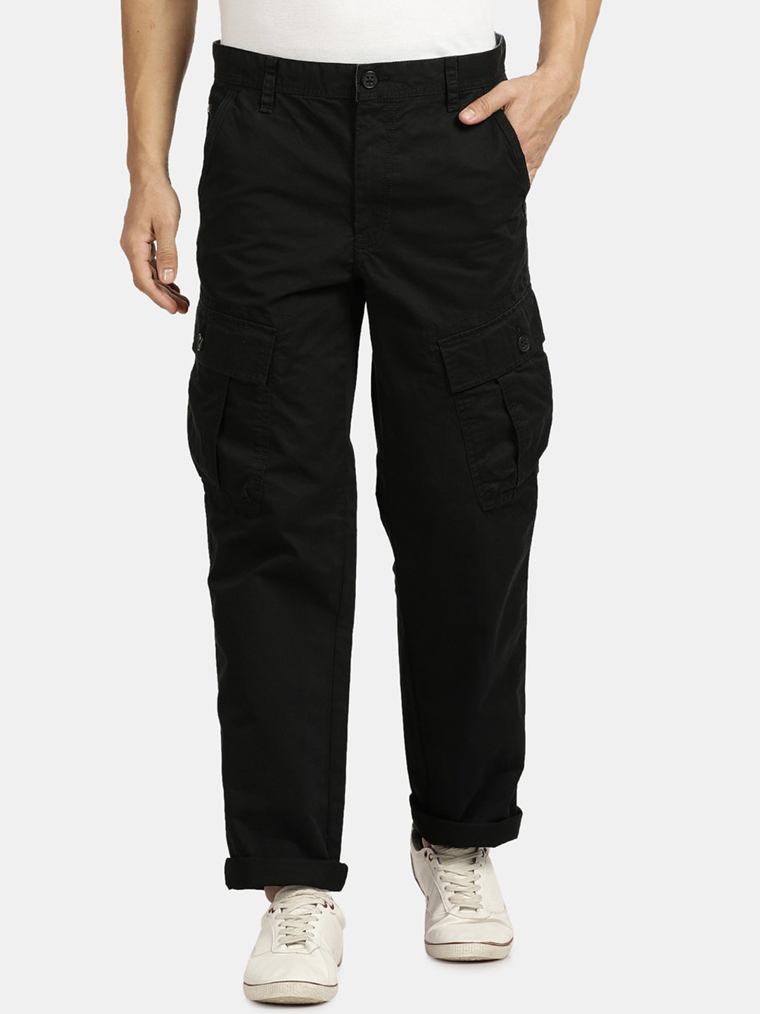 

t-base Men Cotton Cargos Trousers, Black