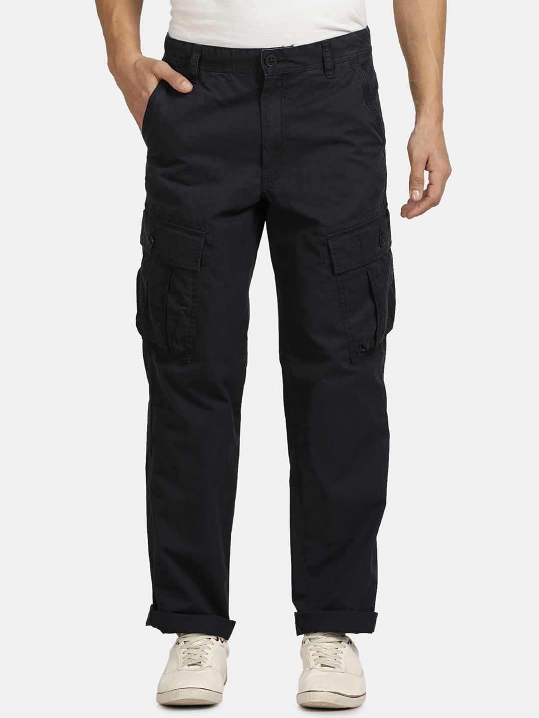 

t-base Men Regular Fit Cotton Cargos, Navy blue
