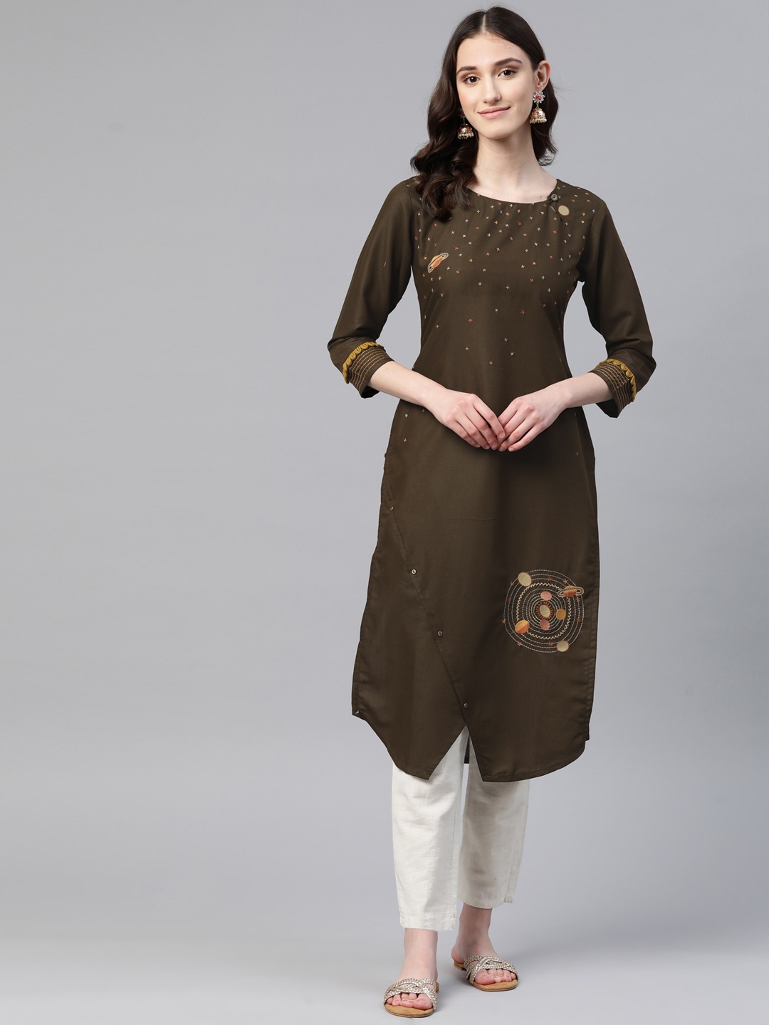 

LAAKHI Women Floral Embroidered Floral Kurta, Brown