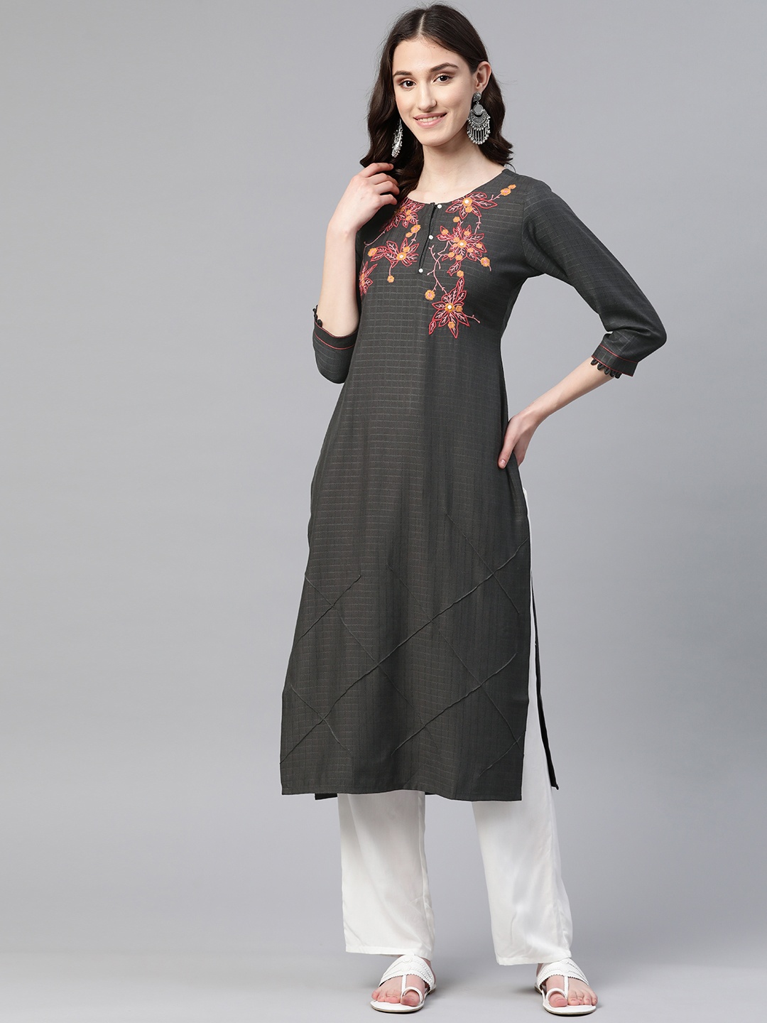 

LAAKHI Embroidered Floral Kurta, Grey