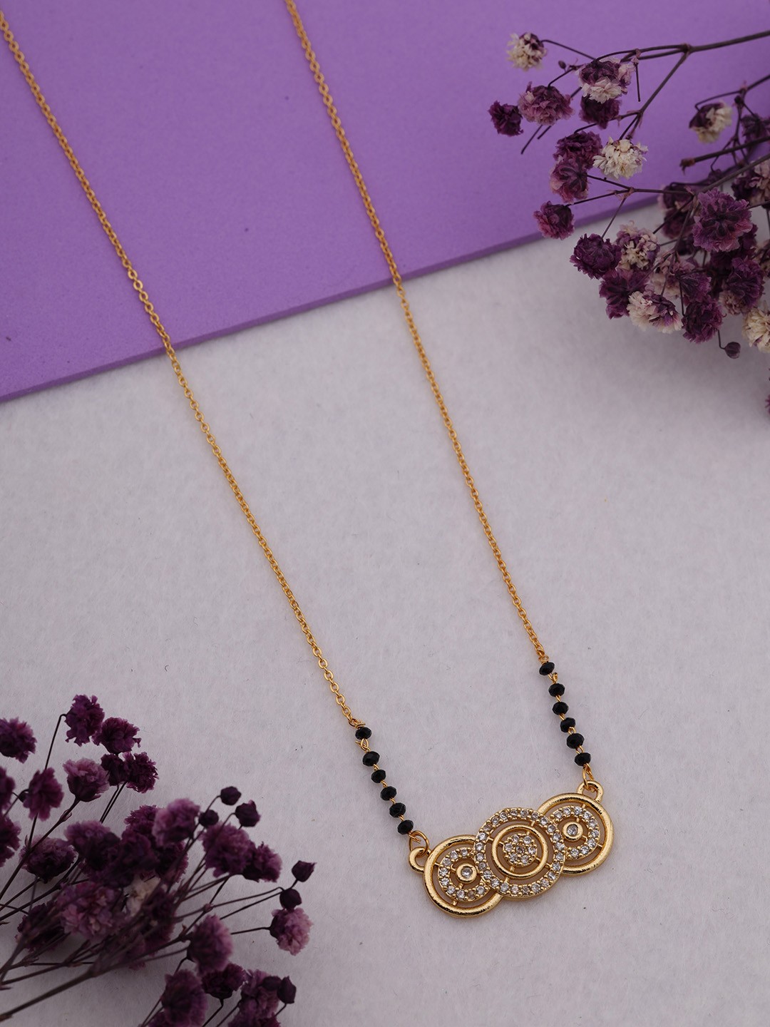 

Brado Jewellery Gold-Plated AD-Studded & Beaded Mangalsutra, White