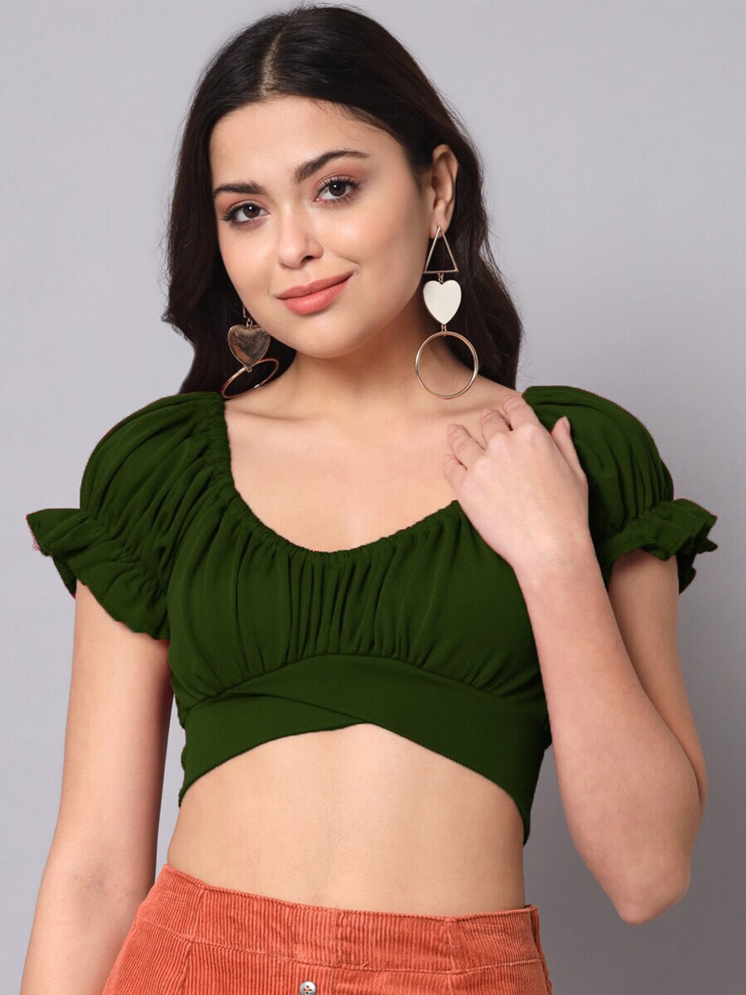 

Womenster Crepe Bralette Crop Top, Green