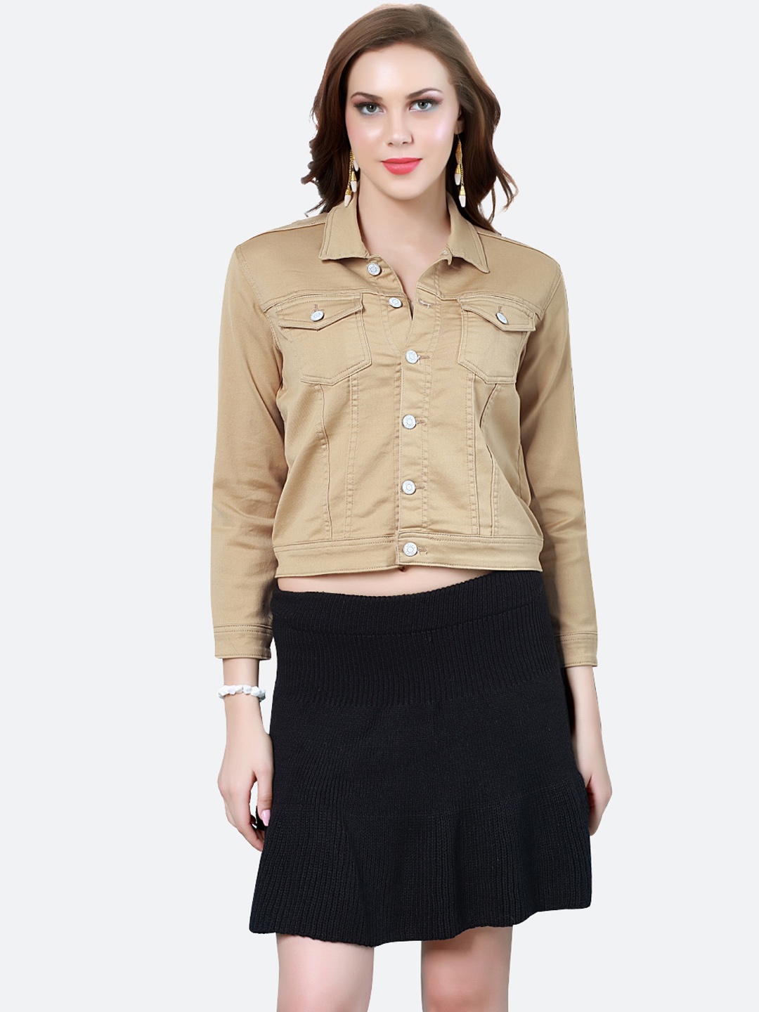 

FCK-3 Women Lightweight Crop Denim Jacket, Gold