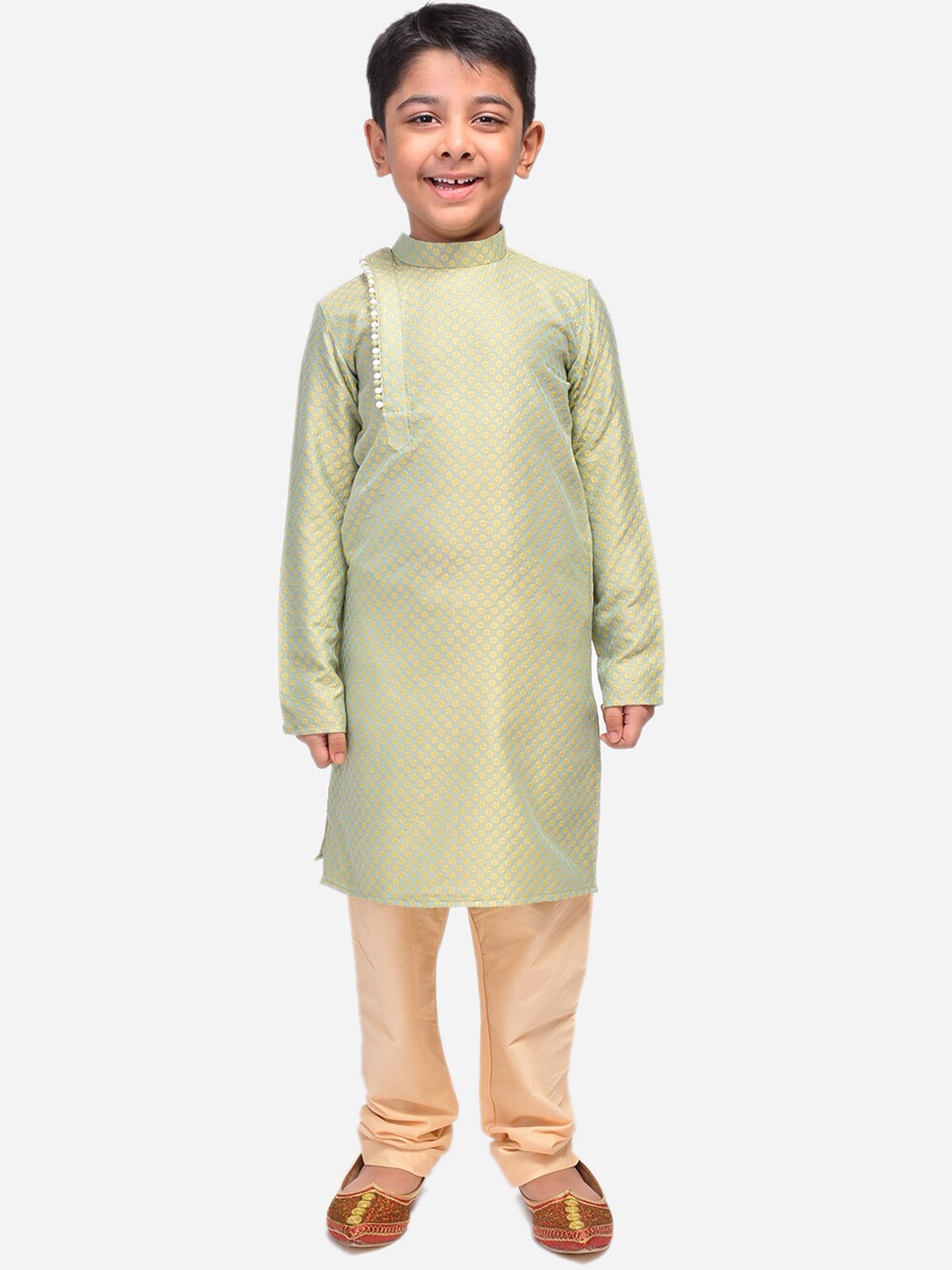 

NAMASKAR Boys Printed Pure Cotton Kurta with Churidar, Green