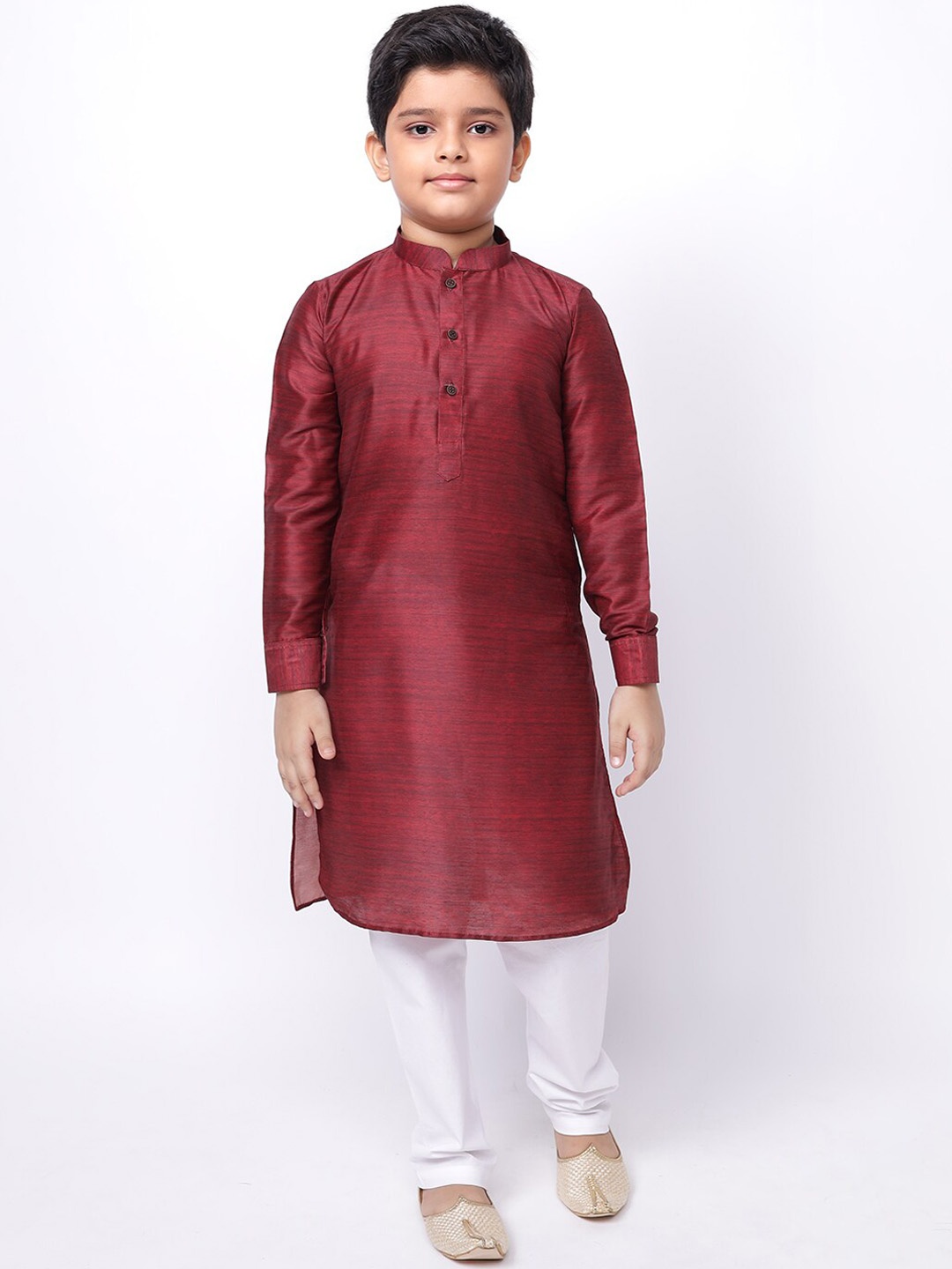

NAMASKAR Boys Mandarin Collar Kurta with Churidar, Maroon