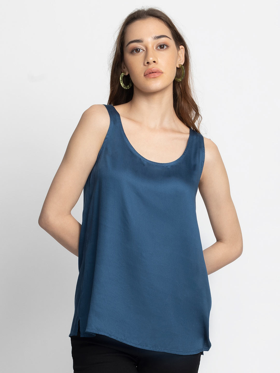 

SHAYE A-Line Scoop Neck Top, Navy blue