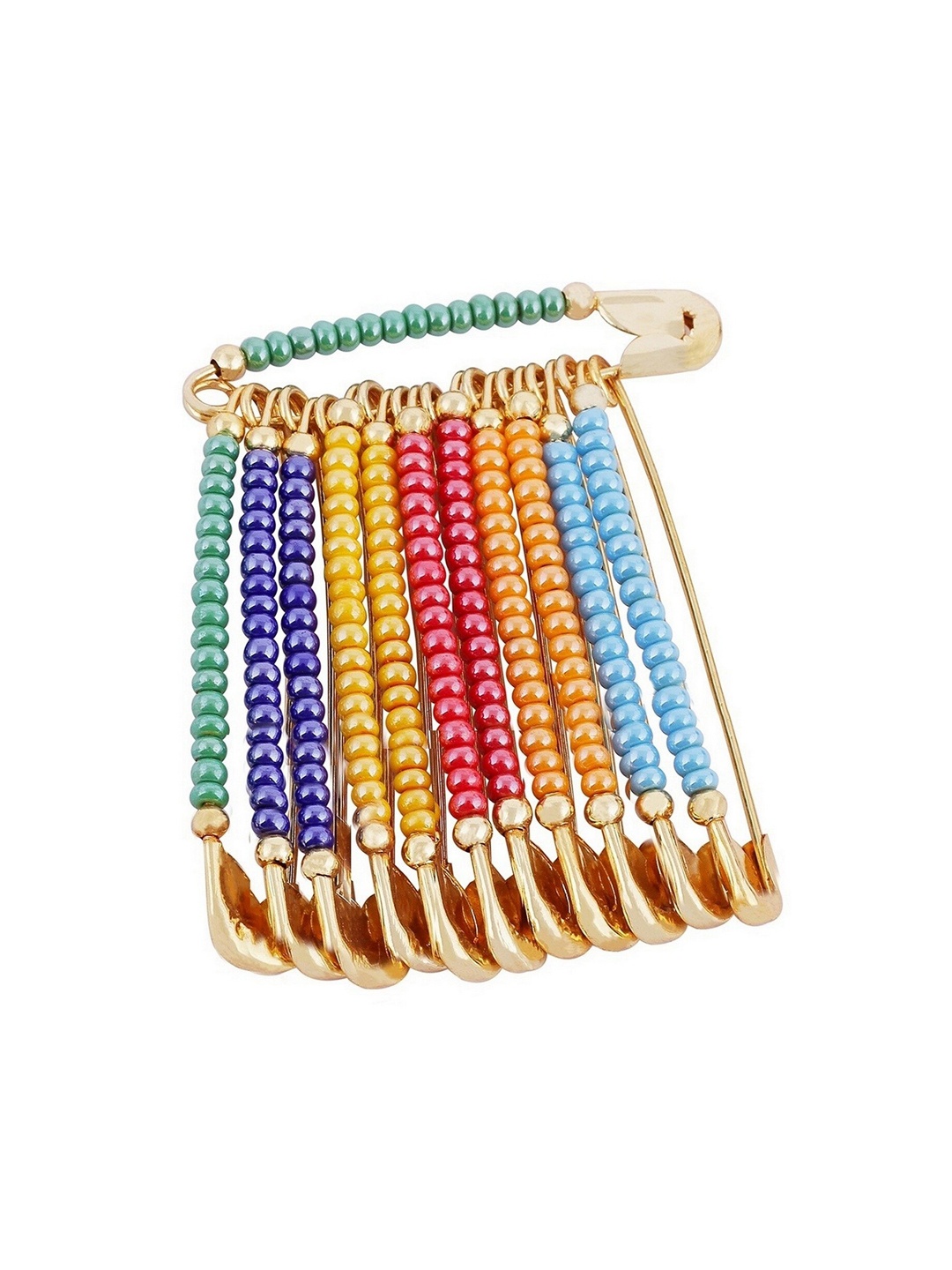 

VAMA Set of 12 Gold-Plated Glitter Sparkling Beads Large Brooch Safety Pins, Blue