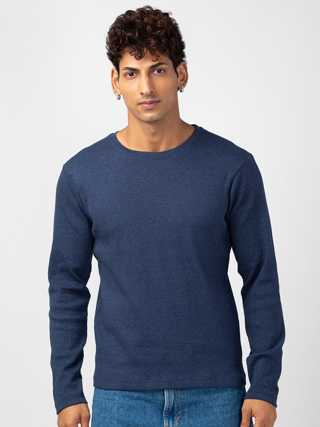 

VASTRADO Men Round Neck Cotton T-shirt, Navy blue