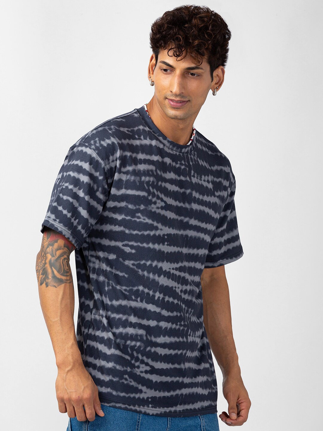 

VASTRADO Men Tie-Dye Round Neck Oversized Loose T-shirt, Grey
