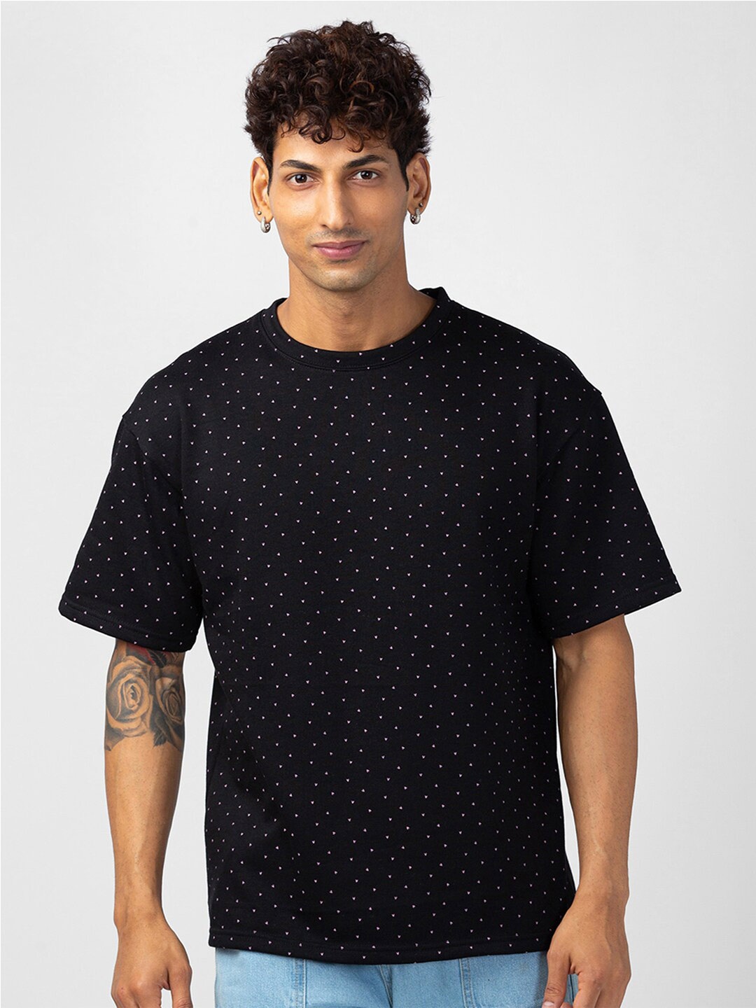 

VASTRADO Men Printed Oversize Cotton T-shirt, Black