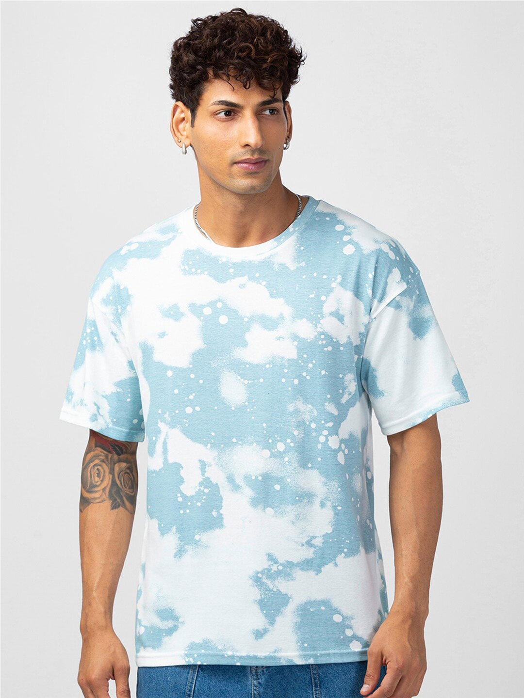 

VASTRADO Men Tie and Dye Dyed Loose Cotton T-shirt, Blue
