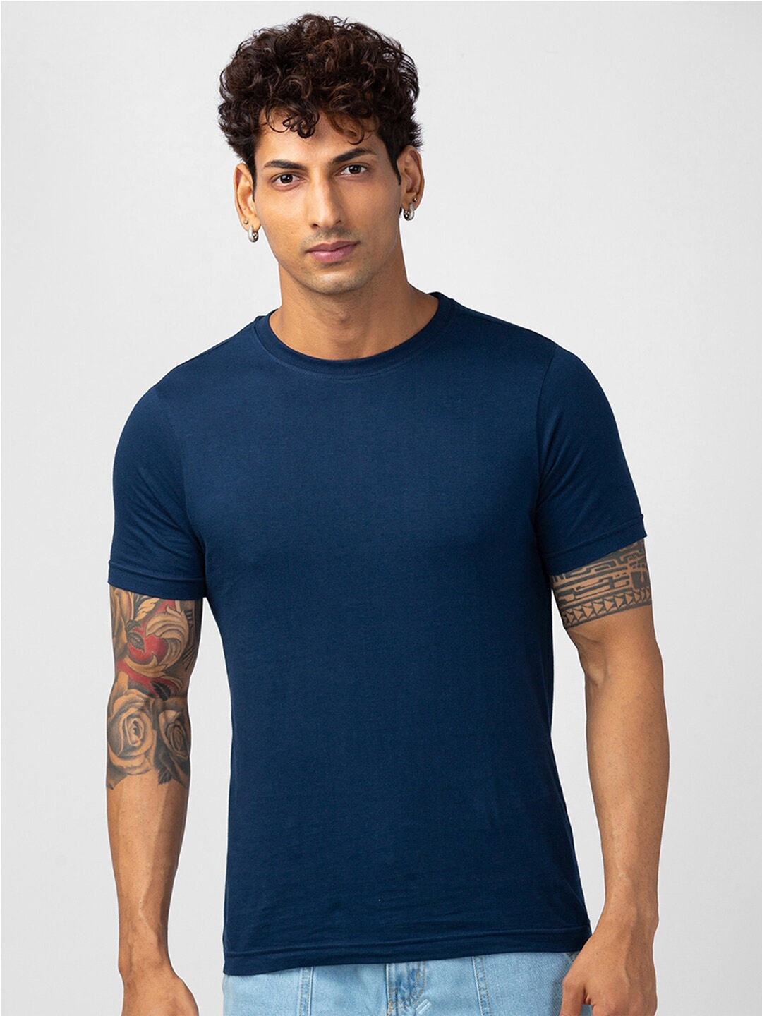 

VASTRADO Regular Fit Cotton T-Shirt, Navy blue