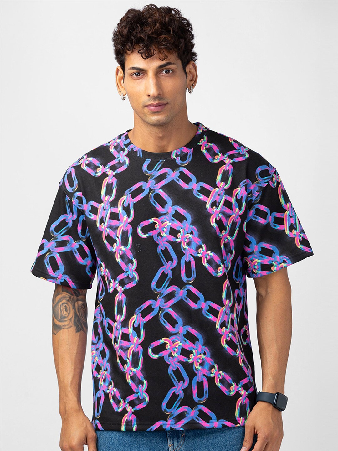 

VASTRADO Men Graphic Printed Loose Cotton T-shirt, Black