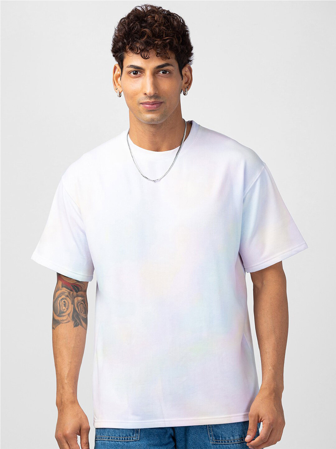 

VASTRADO Men Dyed Round Neck Cotton T-shirt, White