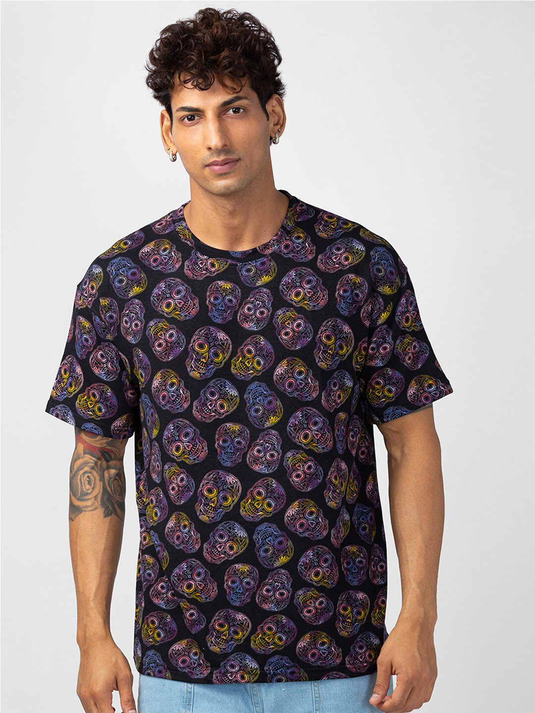 

VASTRADO Men Printed Cotton T-shirt, Black