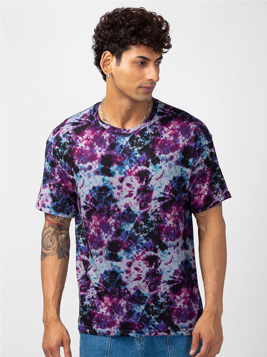 

VASTRADO Men Dyed Round Neck Cotton T-shirt, Navy blue